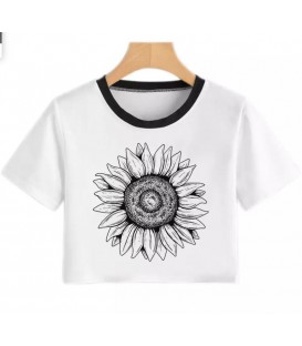 Polera Girasol Camiseta Moda Vestuario Manga Corta Flor